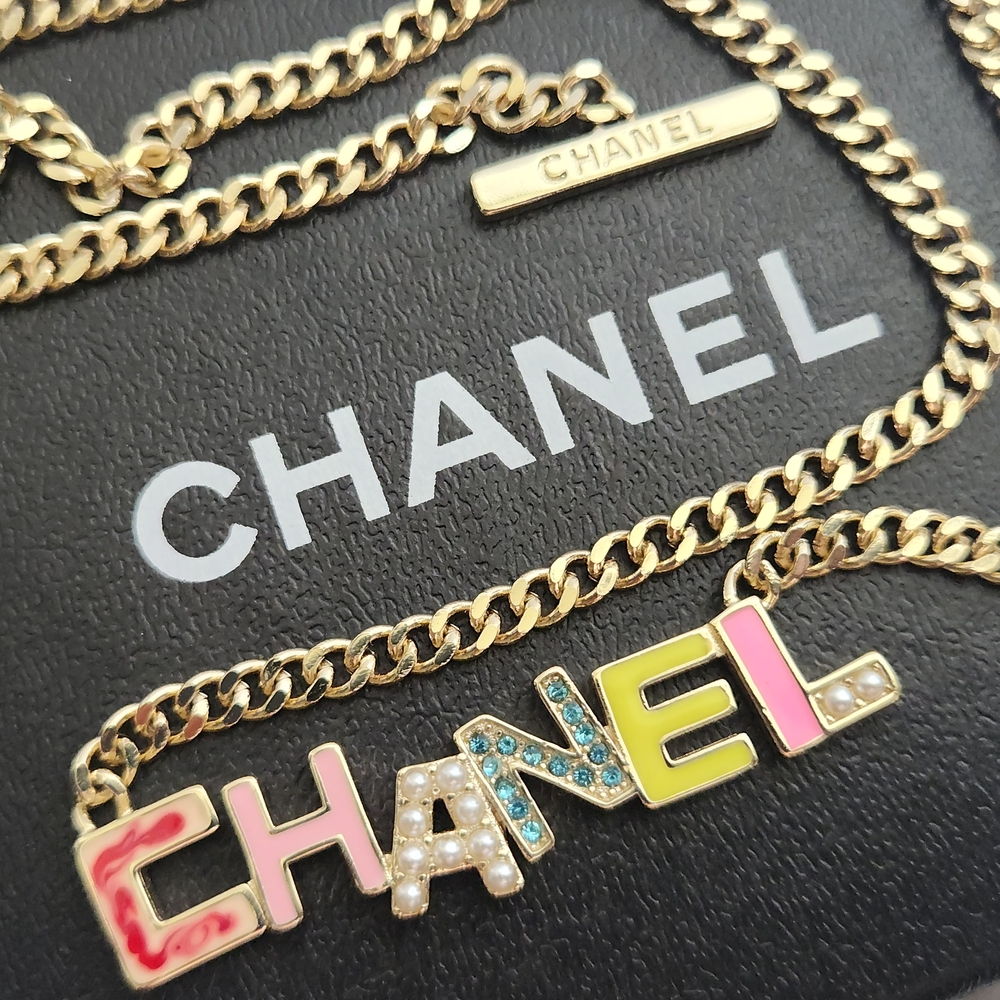 CHANEL Multicolor Enamel Logo Pendant Necklace in Gold✨️ - Picture 8 of 8